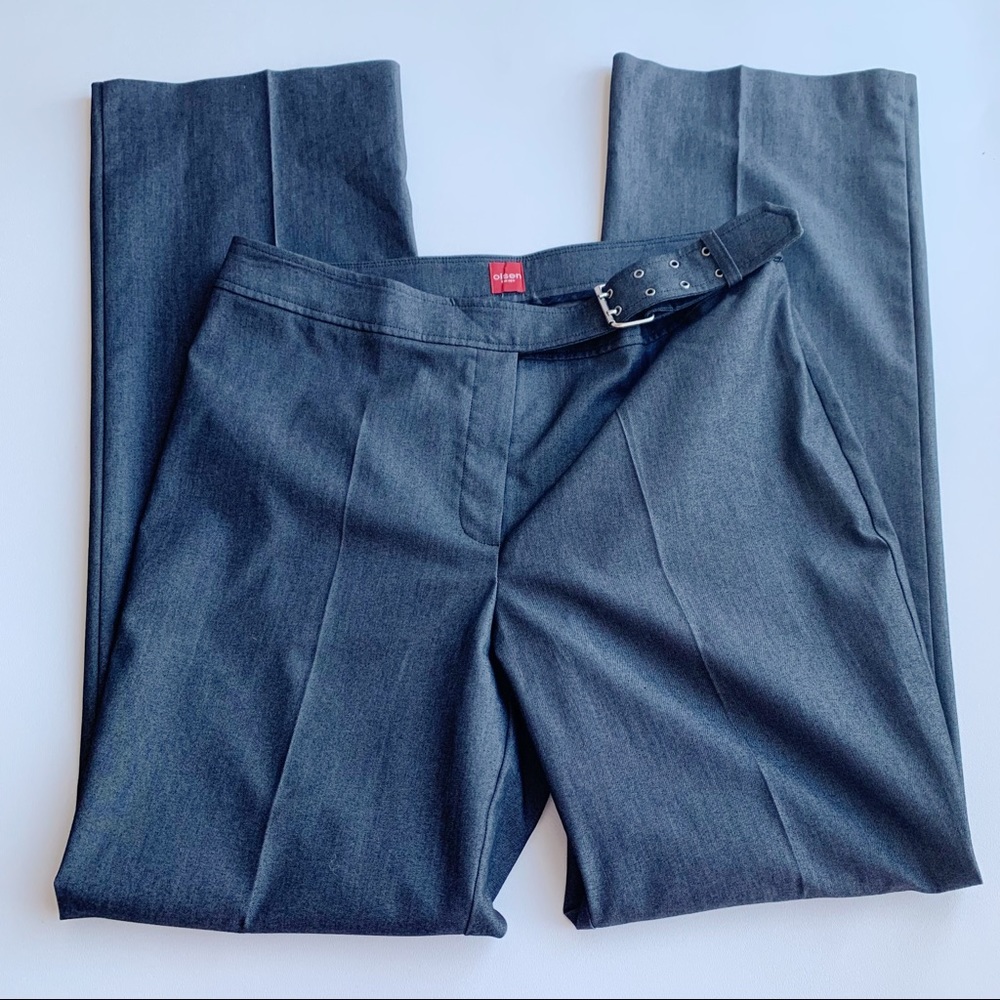 Olsen Europe Gray Trousers Size 12 Belt Detail Business Office
